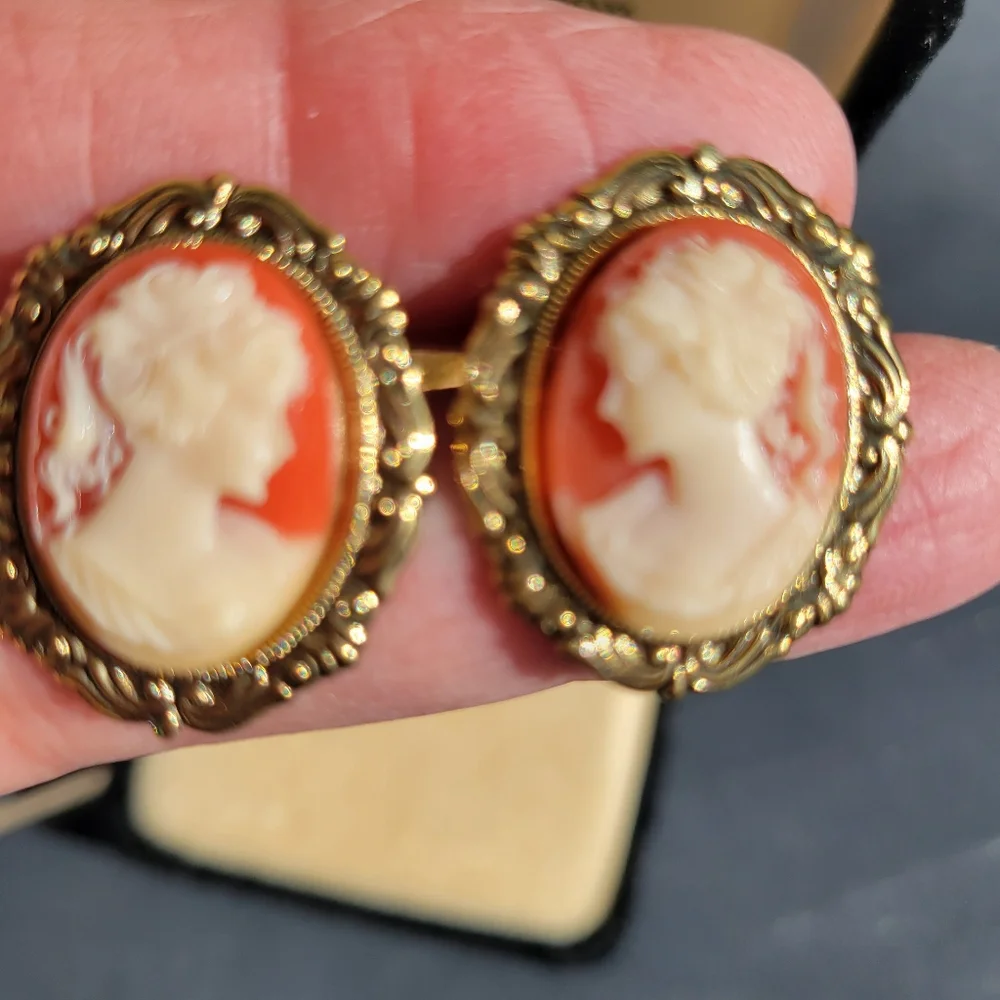 Elegant Cameo Demi Parue ~ Brooch & Pierced Earrings ~ Pretty! ~ Vintage Style
